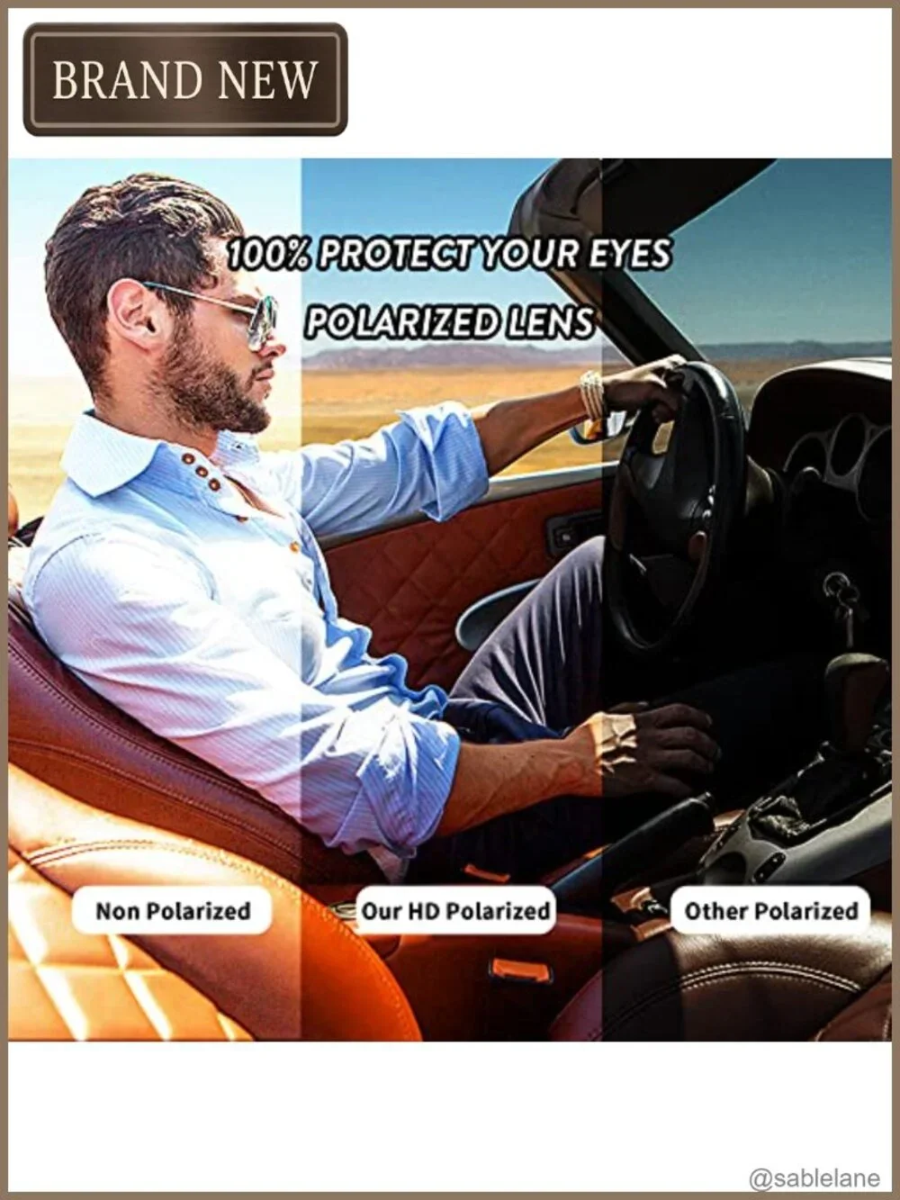 Retro Polarized Square Sunglasses UV400 for Driving Fishing Hiking
